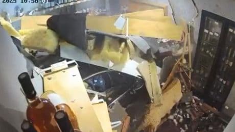 Terrifying moment pensioner smashes into bakery after hitting accelerator over brake
