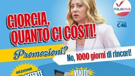 “Niente sconti, solo aumenti”: il volantino hard discount di Italia Viva per prendere in giro Meloni