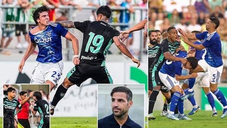 Cesc Fabregas' Como players involved in mass brawl with Real Betis stars as pre-season clash descends into chaos after ex-Premier League hero appears to PUNCH opponent