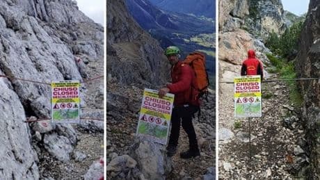 Escursionisti ribelli nei sentieri proibiti, spuntano nuovi cartelli di divieto: blindata la Ferrata Berti. «Continuano le frane»