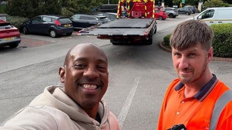 Football legend and presenter narrowly avoids crash in £120k car