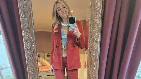 Fearne Cotton proves cordurory is cool with two vintage-inspired suits from Joanie