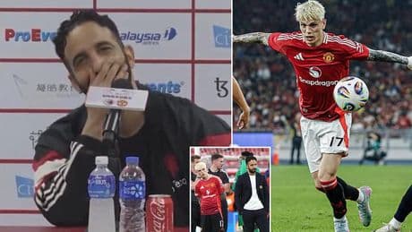 Ruben Amorim fails to hide his laughter after reporter questions Alejandro Garnacho's future - after Man United boss dished out brutal message to frustrated star