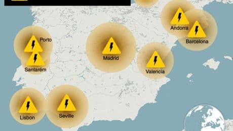 Map shows cities hit by power outage across Spain and Portugal