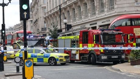 Bus crashes into man on London’s Regent Street leaving him fighting for life