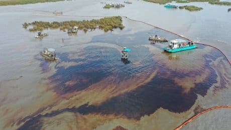 Federal authorities are cleaning up an oil spill in southeast Louisiana