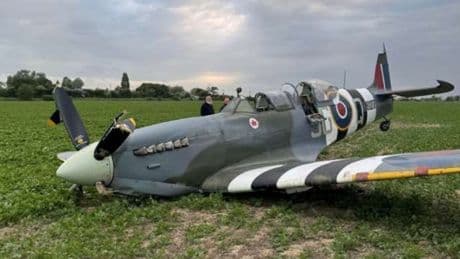Spitfire plane crashes on field ahead of VE Day celebrations