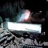 Moment driver crashes into bridge before car explodes into a fireball