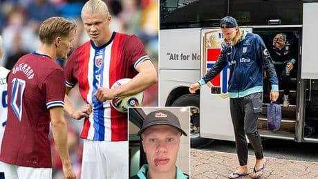 Erling Haaland pokes fun at bizarre injury as he shares new picture - after Man City star was left needing stitches after freak accident with Norway's team bus