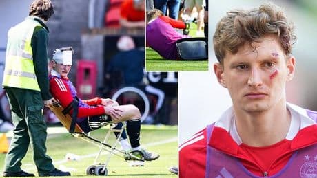 Footballer left bloodied and needing stitches after being hit by an object thrown by his OWN fans during pitch invasion in shocking scenes