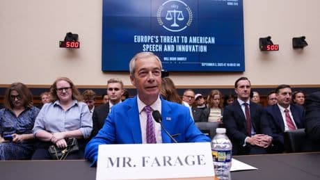 Nigel Farage branded 'Putin-loving free speech impostor' by US congressman at Washington civil liberties meeting