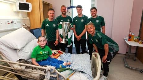 Celtic stars 'lift the spirits' of ill kids in Glasgow Children's Hospital with Premiership trophy