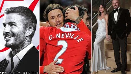 Gary Neville leads tributes to former Man United team-mate David Beckham on his 50th birthday, while 'lucky' Victoria toasts her 'dreamy' husband - with well wishes from the Red Devils, AC Milan and PSG