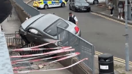 Moment man pulled out of Bentley after ploughing into tube station entrance