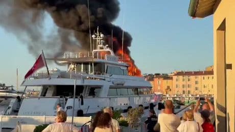 Watch: Luxury £80m British-made superyacht goes up in flames in St Tropez marina