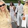 New mum Poppy Delevingne is seen for the first time since giving birth as she leads the Wimbledon arrivals along with loved-up Andrew Garfield and Monica Barbaro