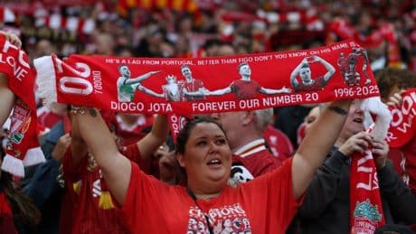 Liverpool pay tribute to Diogo Jota in first match at Anfield since his death