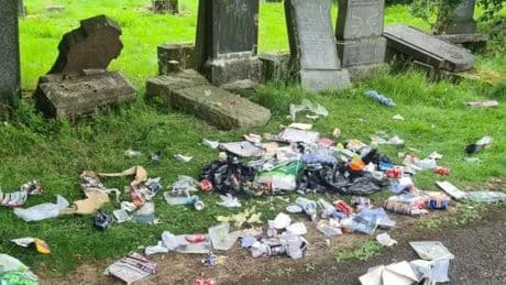 Glasgow cemetery graves desecrated as 'vile' yobs torch rubbish on resting places