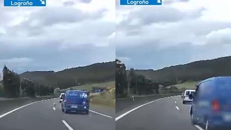 Adelanta a una furgoneta en una carretera de Logroño, esta cambia hacia su carril sin mirar y, de no ser por el volantazo que da, tienen un accidente: “A punto de probar el muro”