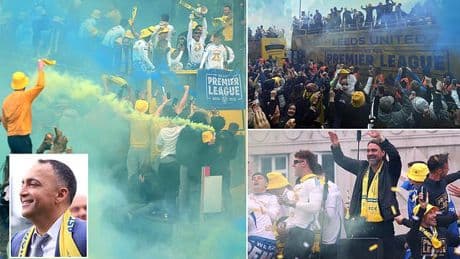 Leeds want to join Europe's elite, chairman claims as thousands line the streets to celebrate club's return to the Premier League