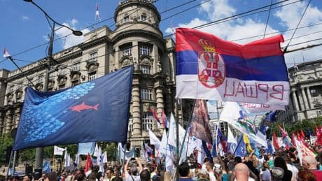Thousands in Serbia mark 6 months since a train station canopy crash that triggered mass protests