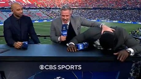 Jamie Carragher in hysterics as Micah Richards destroyed in CBS' Champions League final intro