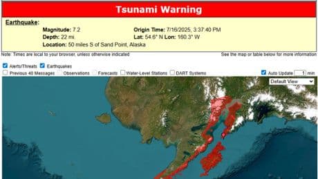Terremoto di 7.3 di magnitudo al largo dell’Alaska e allerta tsunami