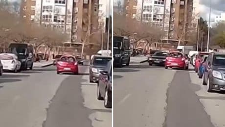 La temeraria maniobra de un conductor en una calle de Coslada que casi provoca un gran accidente: “Iba a comprar agua”