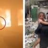 Young girl escapes burning Gaza school after Israeli attack