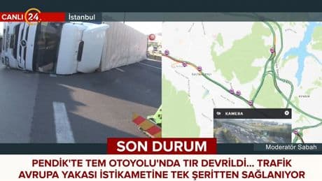 Kurtköy'de tır devrildi