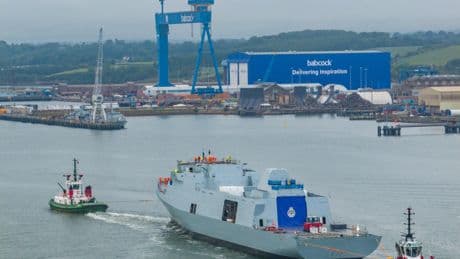 HMS Venturer leaves Rosyth to float on the Forth for first time