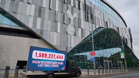 Domino’s billboard at Spurs ground has number of pizzas delivered since last trophy