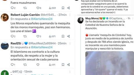 El incendio de la Mezquita-Catedral de Córdoba levanta una oleada de islamofobia en redes: "Fuera musulmanes"