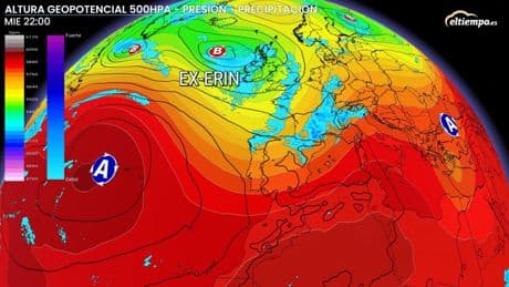 Llega lo peor de la borrasca Erin: Aemet avisa a España por 8 ºC menos y hasta 80 l/m2 en las próximas horas en estas zonas