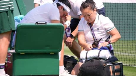 Former Wimbledon finalist leaves court in tears just 26 minutes into opening match and later forced to retire