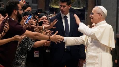 Pope Leo XIV mobbed by Catholic influencers at Vatican festival