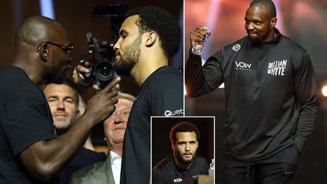 Dillian Whyte turned up the heat with Moses Itauma during a tense face-off in Saudi Arabia demanding the young Brit 'drop the tough guy act' ahead of their heavyweight showdown