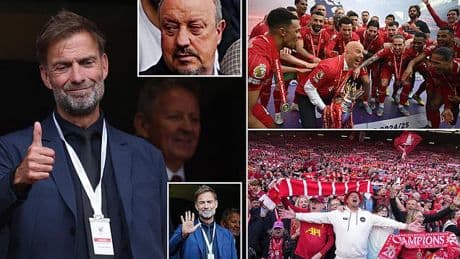 Jurgen Klopp can't hide his delight as Liverpool boss basks in Premier League title glory in first visit back at Anfield