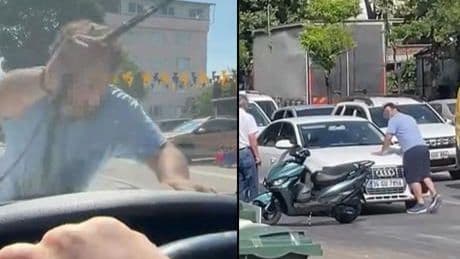 Dehşet anları! Aracın önünü kesti, sileceği kırıp cama yumruk attı