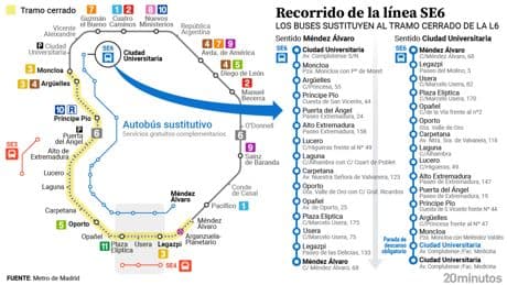 La L6 de Metro cierra entre Moncloa y Méndez Álvaro hasta septiembre: la EMT lanza un servicio alternativo de buses