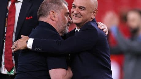 Daniel Levy sends message to Ange Postecoglou in speech after Spurs’ Europa League win