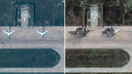 Operación Telaraña: las imágenes de satélite del antes y el después de los ataques de Ucrania contra aviones rusos