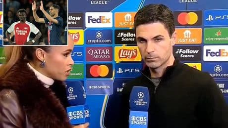 Football fans rip into Mikel Arteta over very AWKWARD interview and claim Arsenal boss 'malfunctioned' when quizzed on Champions League loss to PSG