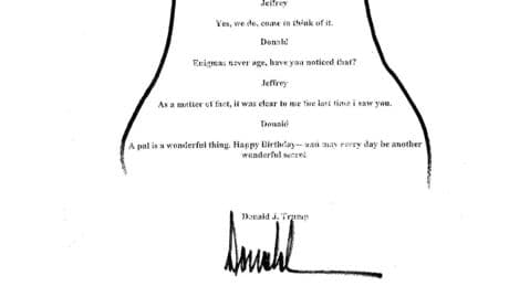 Así es el dibujo de una mujer desnuda que Trump dedicó a Epstein por su 50 cumpleaños