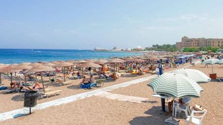 Greece tourist hotspot so overcrowded there are sunbeds in the sea