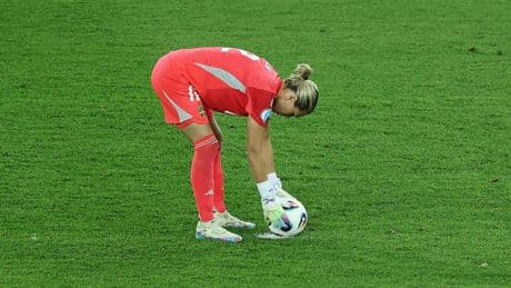 Why did goalkeeper Jennifer Falk take Sweden’s fifth penalty against England?