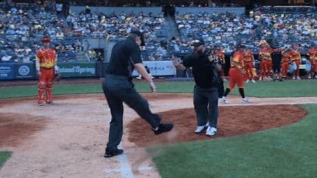 Watch Eli Manning’s surprise appearance at Savannah Bananas game after ditching ump disguise