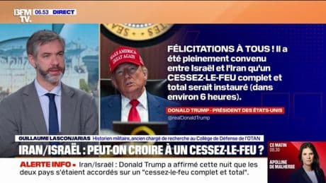 Cessez-le-feu entre Israël et l'Iran annoncé par Donald Trump: "L'implication américaine ce week-end, de facto, aura eu un impact", estime Guillaume Lasconjarias, historien militaire