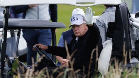 Donald Trump goes golfing as protesters speak out against his visit to Scotland
