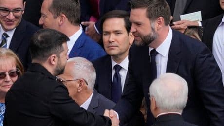 Zelensky and JD Vance shake hands at Pope mass in first meeting since infamous Oval Office clash